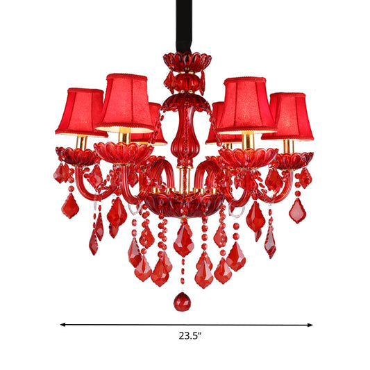 Kroonluchter Kristallen Kaars Bel Rood Hangende 6 Lichten