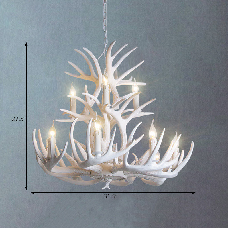 Kroonluchter Witte Geweien Rustiek Hars 21.5 25.5 27.5