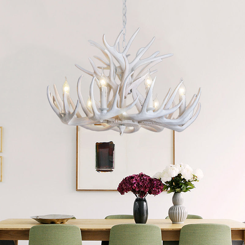 Kroonluchter Witte Geweien Rustiek Hars 21.5 25.5 27.5 Wit 21.5"