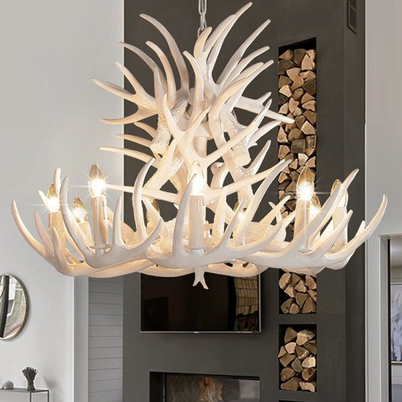 Kroonluchter Witte Geweien Rustiek Hars 21.5 25.5 27.5 Wit 25.5"