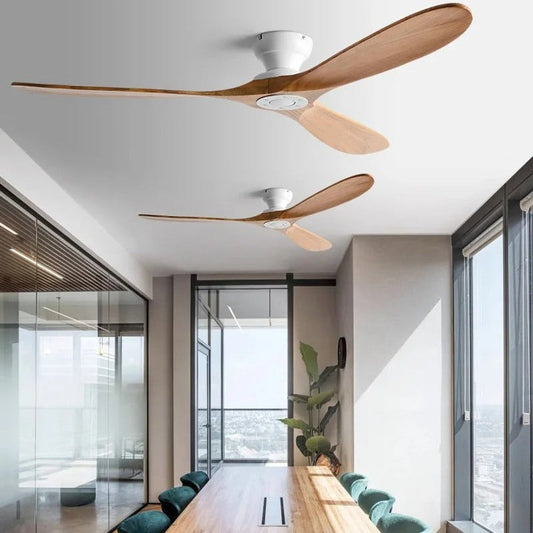 LED Plafondventilator Met Houten Bladen En Stille Werking Wit massief hout