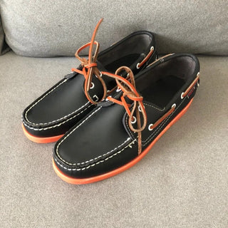 Leren Bootschoenen Heren Handgemaakt Comfortabel Elegant Oranje x Zwart
