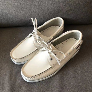 Leren Bootschoenen Heren Handgemaakt Comfortabel Elegant Wit