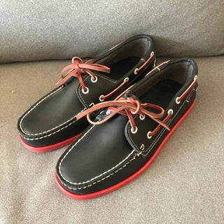 Leren Bootschoenen Heren Handgemaakt Comfortabel Elegant rot x Zwart