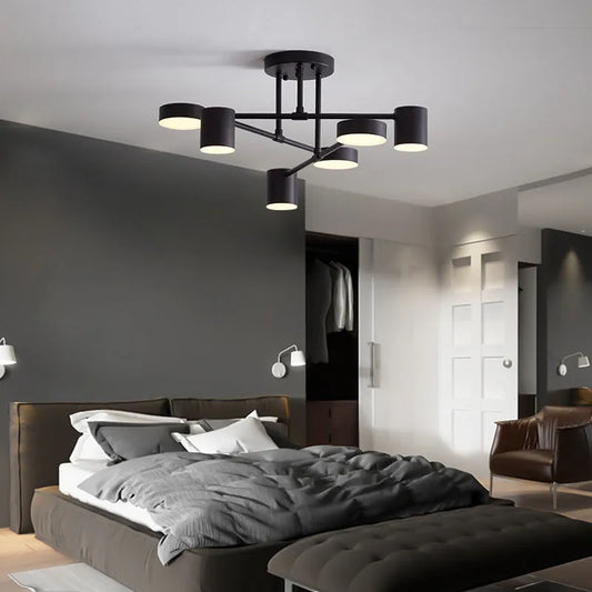 Moderne 6-Lichts Plafondlamp met Aanpasbare Kleurmodi Zwart