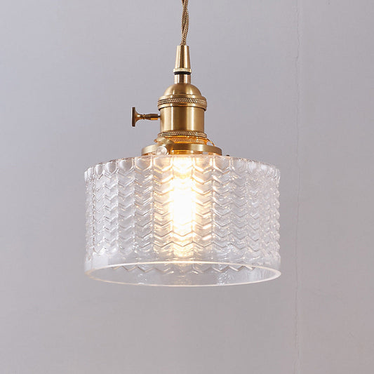 Moderne Korte Cilinder Hanglamp met Draaiknop in Messing Transparant