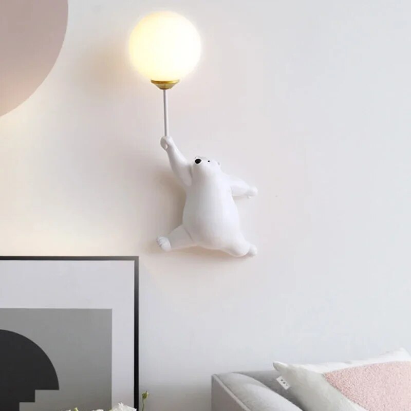 Moderne LED Wandlamp Kinderkamer Zachte Verlichting Witte Beer