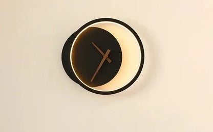 Moderne LED Wandlamp met Klok - Stijlvolle Verlichting Zwart