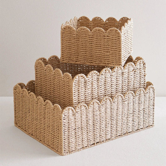 Natuurlijke Scallop Geweven Wicker Opslagmand Drie Maten - Opbergbox Groot (44*35*17cm)