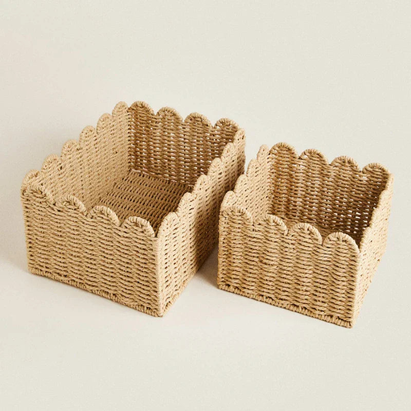 Natuurlijke Scallop Geweven Wicker Opslagmand Drie Maten - Opbergbox