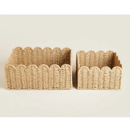 Natuurlijke Scallop Geweven Wicker Opslagmand Drie Maten - Opbergbox