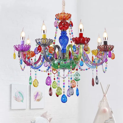 Nepkaars Hanglamp Glazen Multi-Kleurige Kroonluchter Kristal 8 Groen