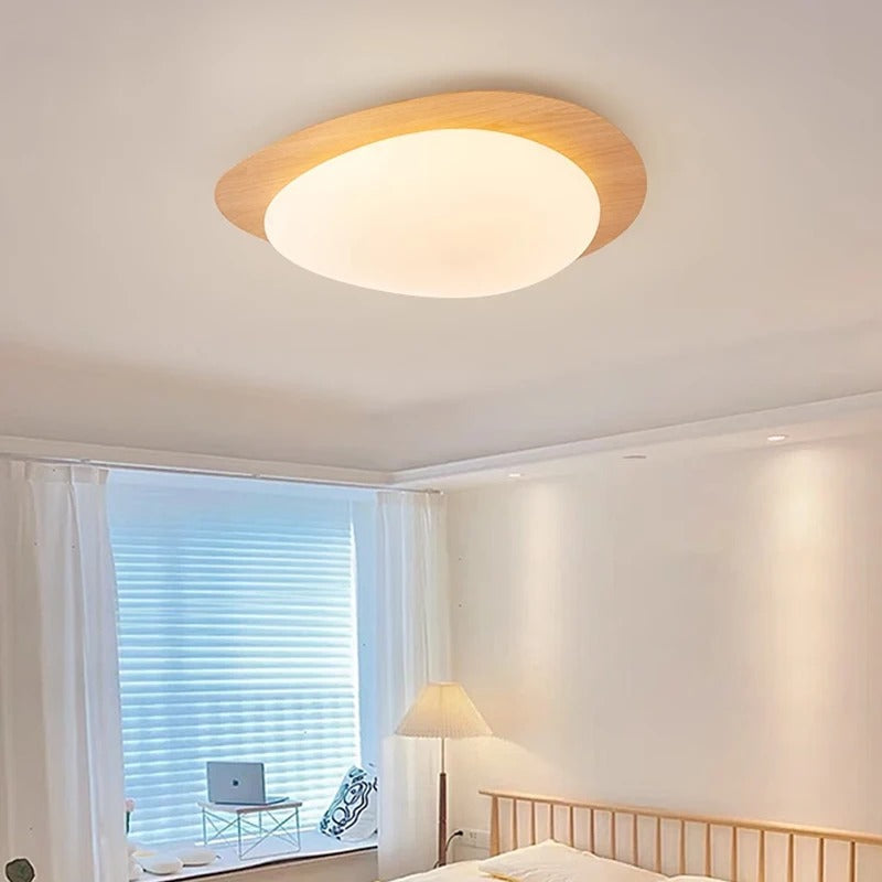 Plafondlamp Met Houtnerfafwerking Voor Warme Verlichting Houtkleur - 38 cm