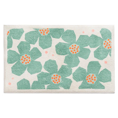 Retro Bloemenbadmat In Zes Levendige Kleuren Voor Badkamer Groen