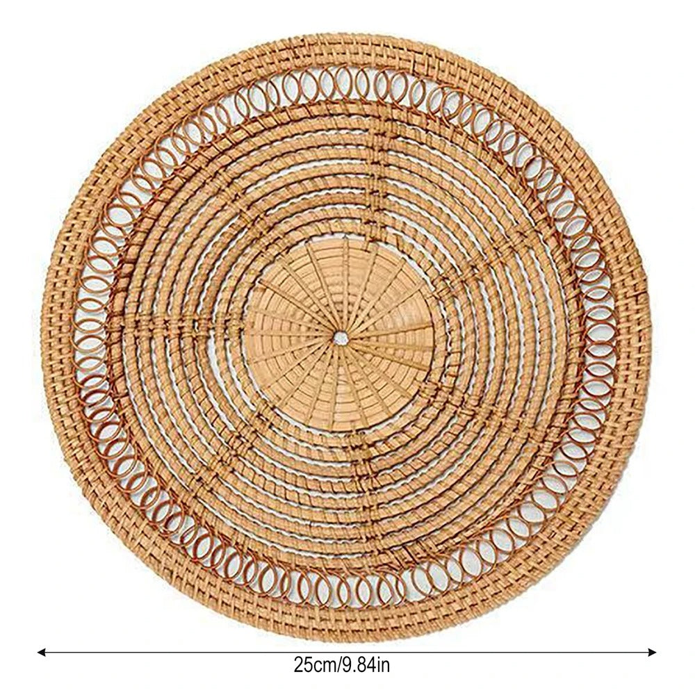 Rotan Boho Placemat Met Macramé Franjes Voor Eettafel Diameter 25 cm