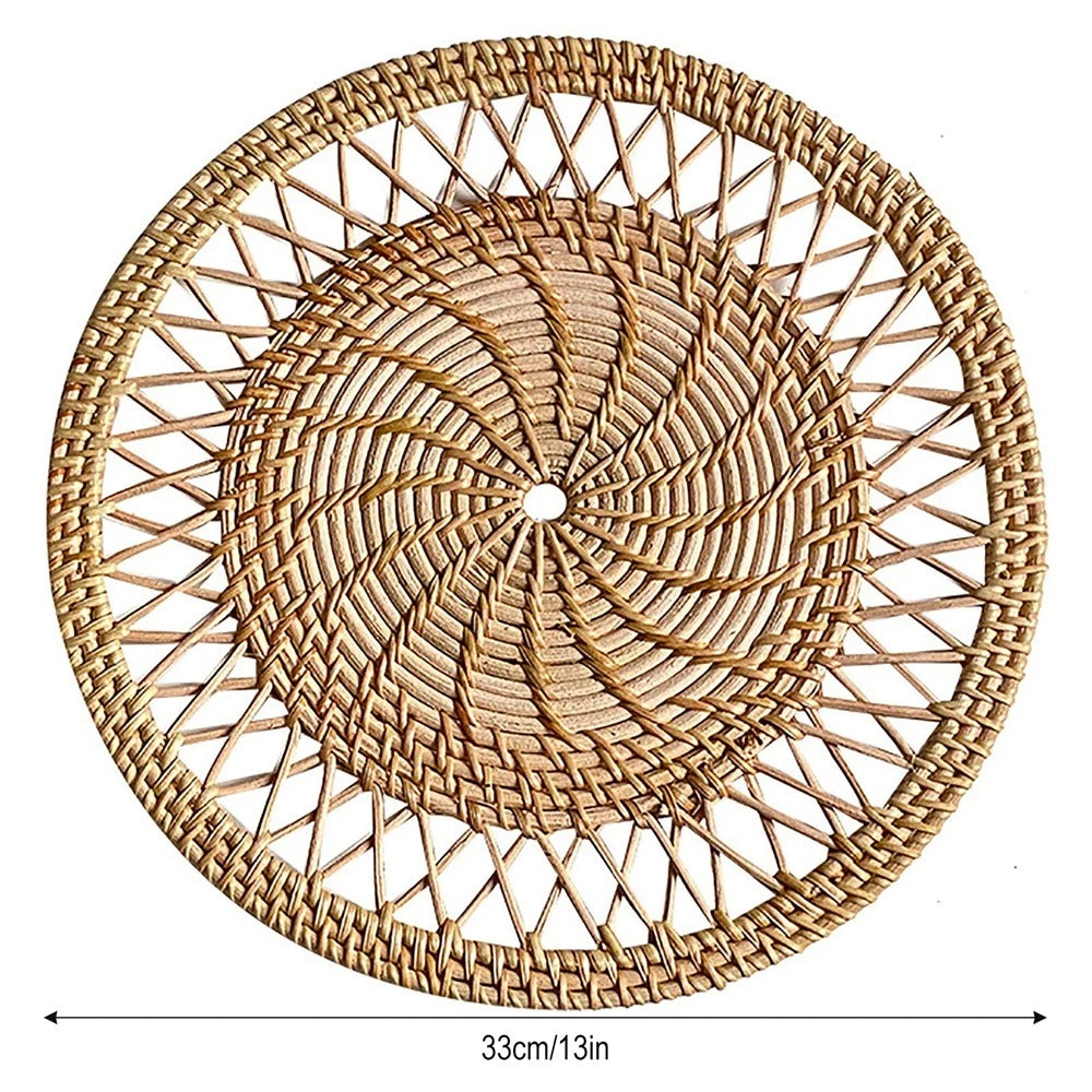 Rotan Boho Placemat Met Macramé Franjes Voor Eettafel Diameter 33 cm