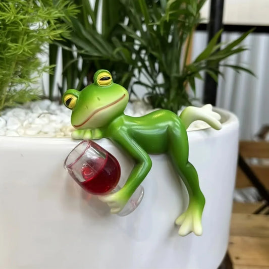 Schattig Kikker Ornament Voor Plantenpot Met Wijnglas Wijnglas Kikker