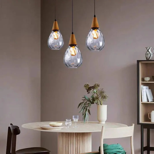 Stijlvolle Druppel Glas Hanglamp Hout Glasontwerp Helder