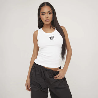 Tanktop Zijdeachtig Katoen Minimalistisch Design Zomer Wit