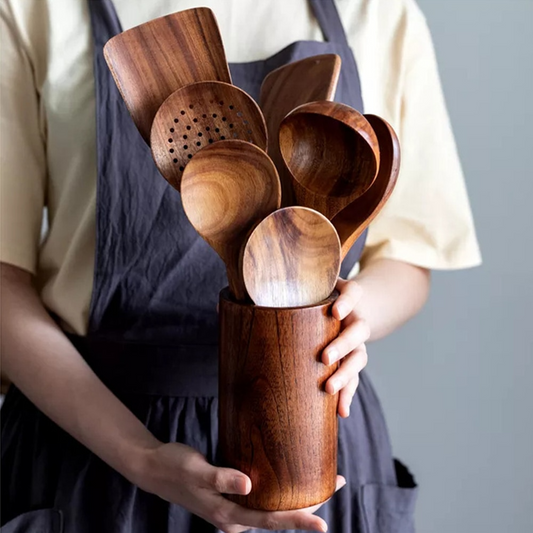 Teak Keukenhulpmiddelen Set Voor Een Duurzame Keuken