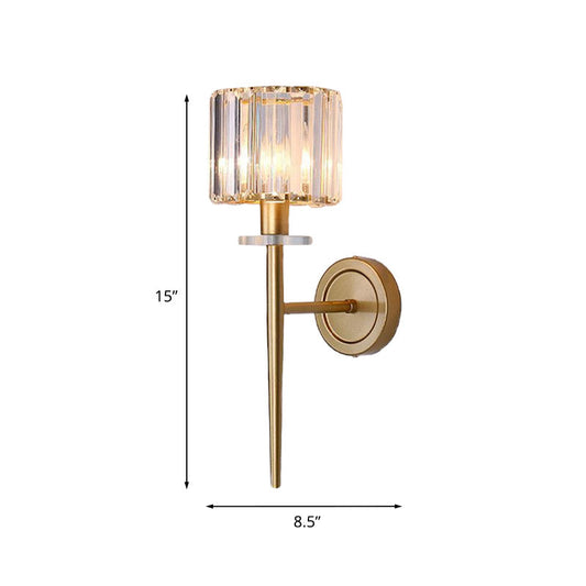 Wandlamp Kristallen Gouden Cilindrisch IJzeren Potloodarm