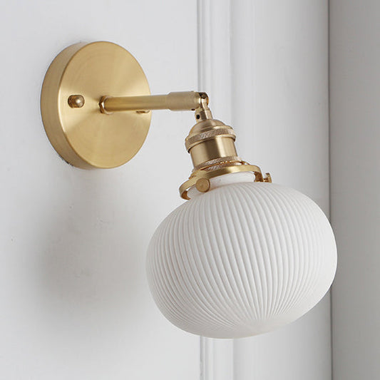 Wandlamp Porseleinen Met Messing Lampfitting Wit 1 Licht