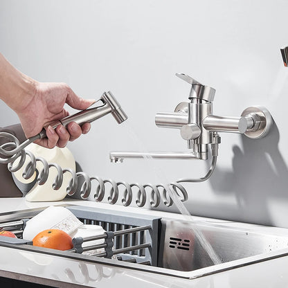 Wandmontage RVS Keukenkraan met 360 Draaifunctie en Spraygun