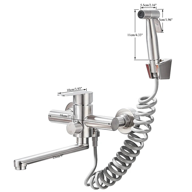 Wandmontage RVS Keukenkraan met 360 Draaifunctie en Spraygun