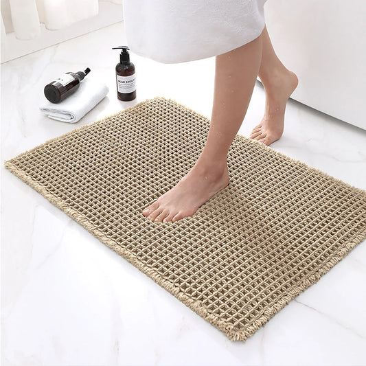 Zachte Absorberende Badmat Met Antislip En Modern Wafeldesign Khaki