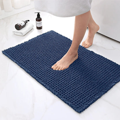 Zachte Absorberende Badmat Met Antislip En Modern Wafeldesign Blauw