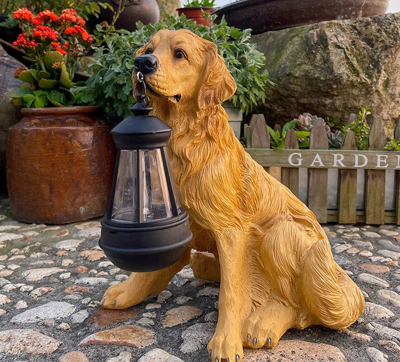 Zonne-energie Hondenbeeld Met LED Licht Voor Tuin Decoratie Golden Retriever