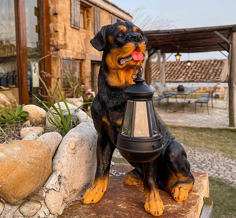 Zonne-energie Hondenbeeld Met LED Licht Voor Tuin Decoratie Rottweiler