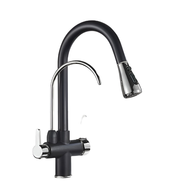 Zwarte Keukenkraan met 360 Draaibare Uitloop en Uittrekbare Sprayer