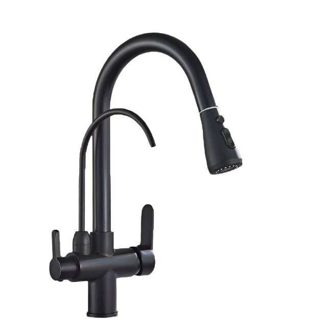 Zwarte Keukenkraan met 360 Draaibare Uitloop en Uittrekbare Sprayer