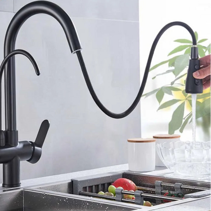 Zwarte Keukenkraan met 360 Draaibare Uitloop en Uittrekbare Sprayer