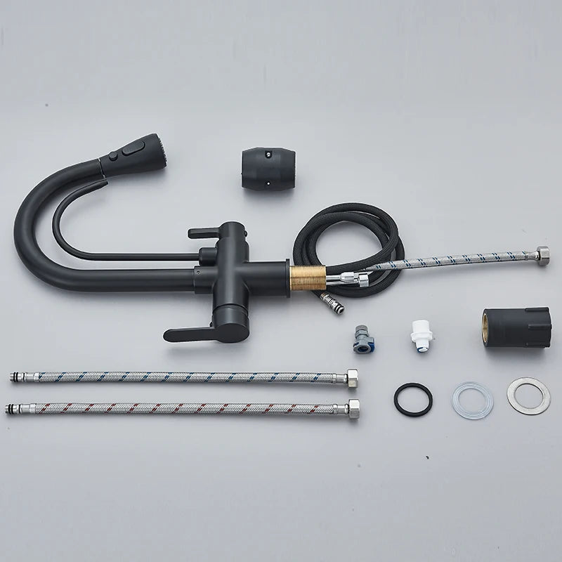 Zwarte Keukenkraan met 360 Draaibare Uitloop en Uittrekbare Sprayer