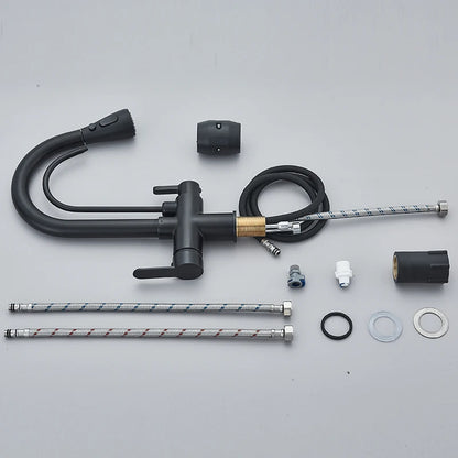 Zwarte Keukenkraan met 360 Draaibare Uitloop en Uittrekbare Sprayer