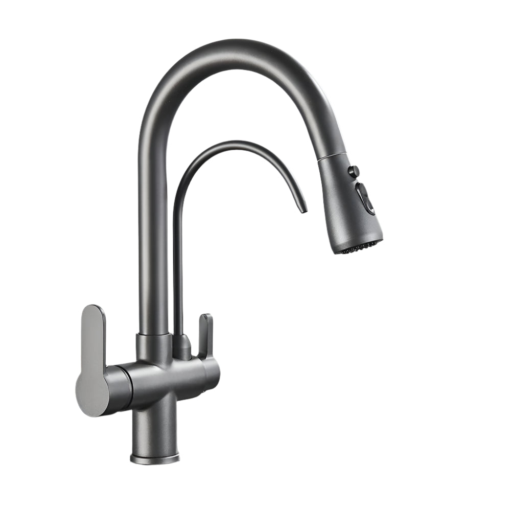 Zwarte Keukenkraan met 360 Draaibare Uitloop en Uittrekbare Sprayer