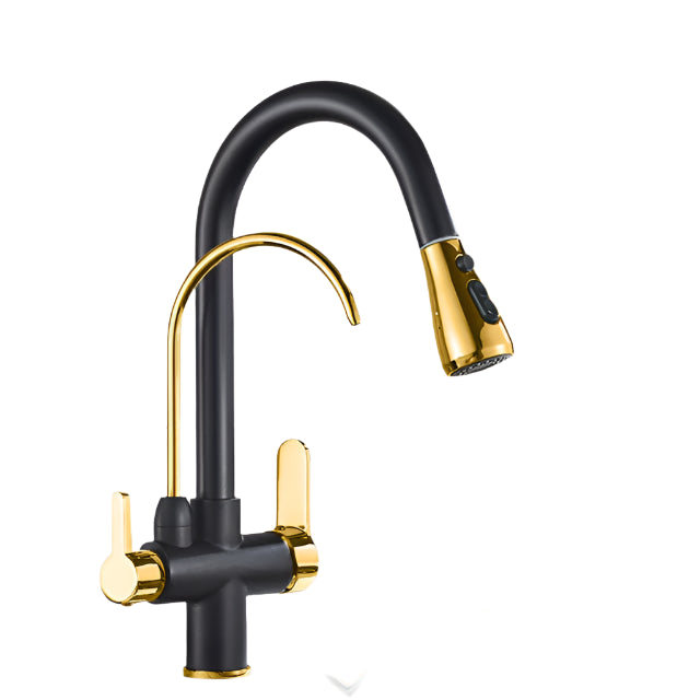 Zwarte Keukenkraan met 360 Draaibare Uitloop en Uittrekbare Sprayer