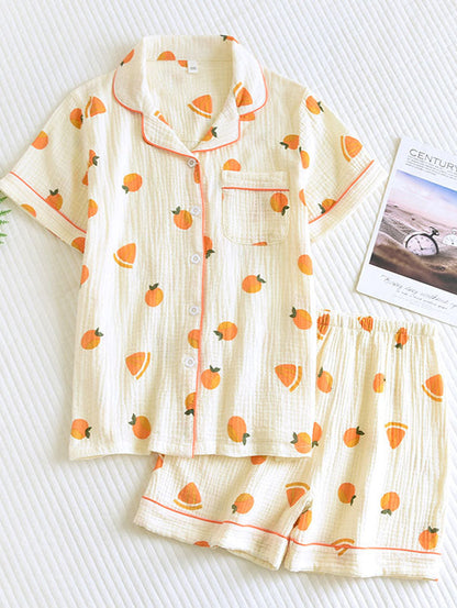 Elise Elegante Katoenen Pyjama Set Voor Comfortabele Avonden 2 Stuks Oranje