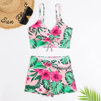 Vrouwen Hoge Taille Bikini Set Nylon Bloemenprint 04 print