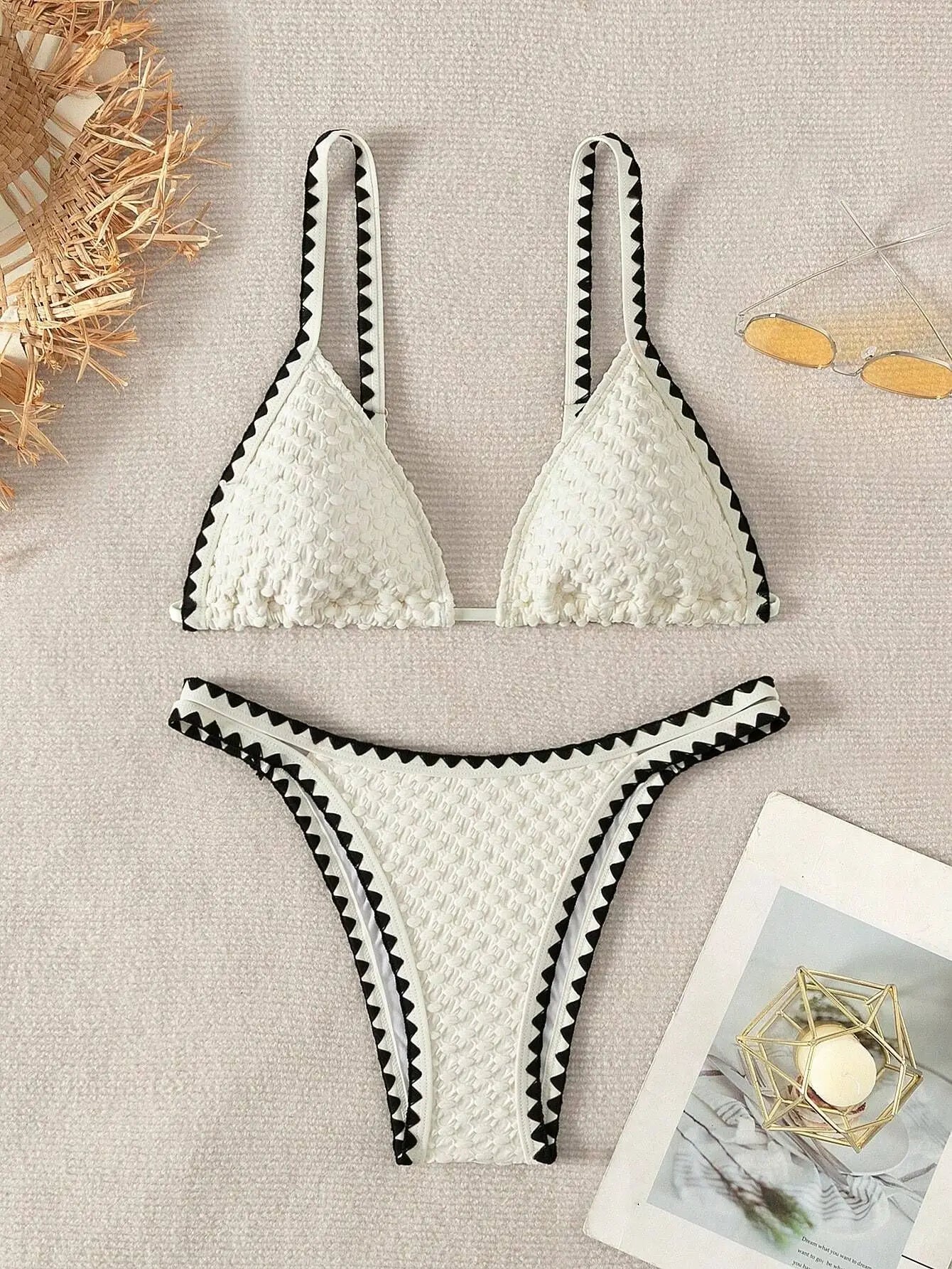 Dames Zomer Bikini Set Strapless Patchwork Polyamide Elastaan Wit 2