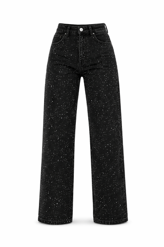 Flōre | Dames High-Waist Jeans – Rechte Pijp met Glitter Details & Katoen