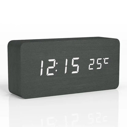 Digitale Houten Wekker Met LED Display En Modern Ontwerp Zwart