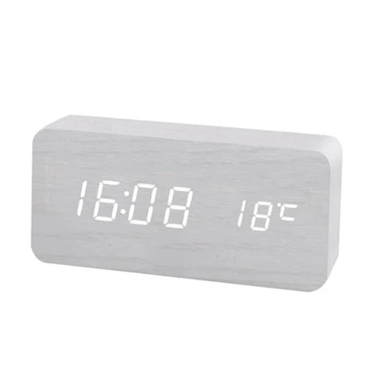Digitale Houten Wekker Met LED Display En Modern Ontwerp Wit