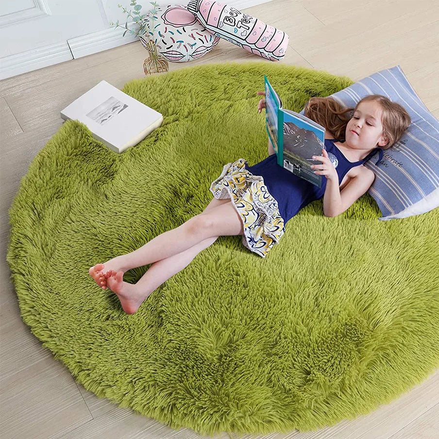 Tapijt Zachte Shaggy Ronde Woonkamer Comfort Grote Maat Groen