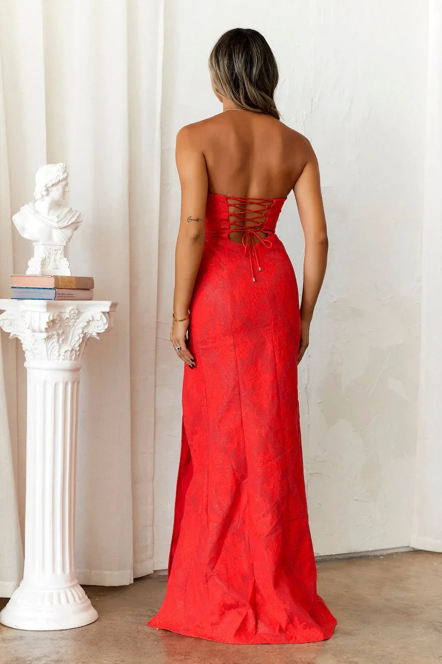 Avondjurk Strapless Gala Figuurflatterend Met Hoge Split