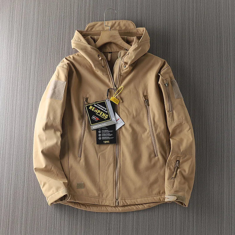 Heren Regenjas – Casual Jas met Capuchon en Doorlopende Rits Khaki