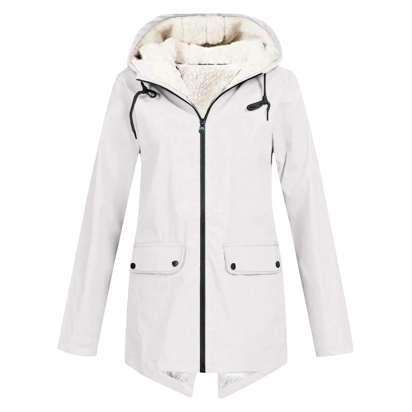 Dames Winter Waterdichte Trenchcoat met Capuchon & Zakken Wit