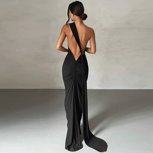 Dames Maxi Jurk Polyester - Elegante Lange Jurk voor Zomer Gelegenheden Zwart